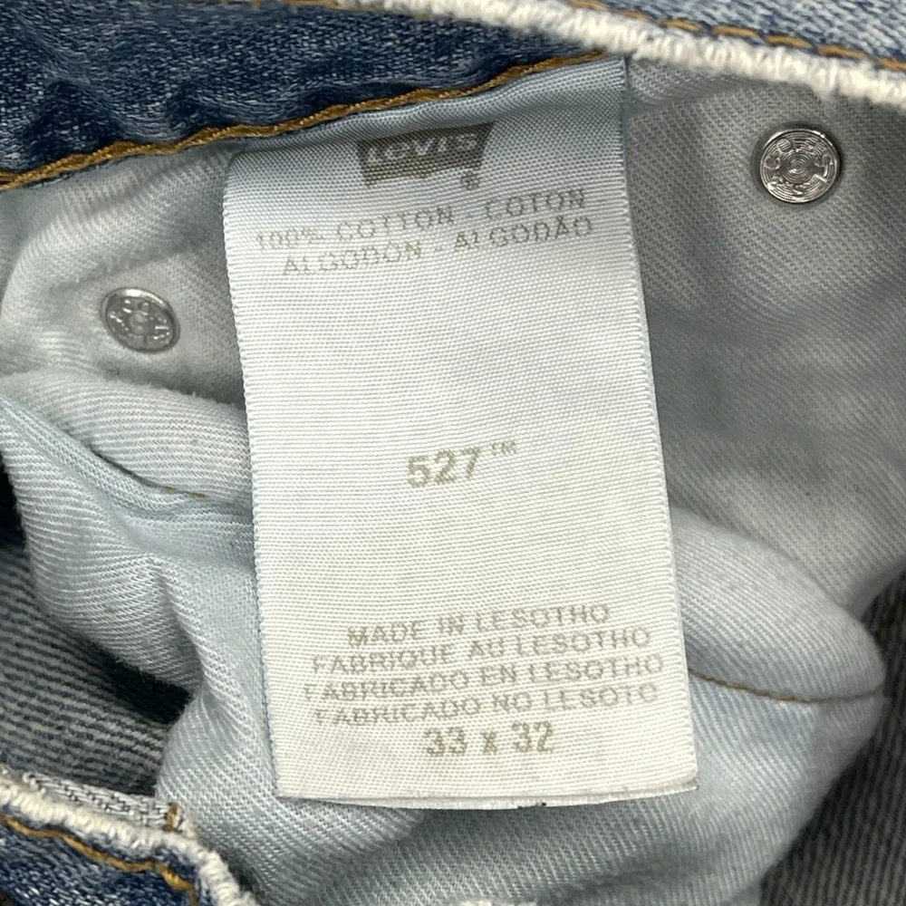 Levi's Jeans Mens 33x32 Blue Denim Medium Wash Comfy 527 Slim Bootcut Leg Grunge